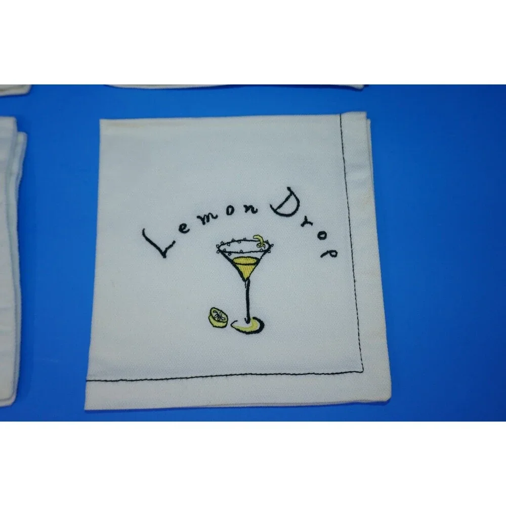 Pottery Barn Embroidered Martini Cocktail Napkins Set of 4
